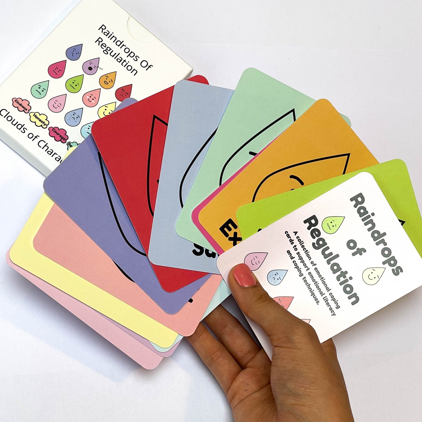 Raindrops of regulation and clouds of character flash cards