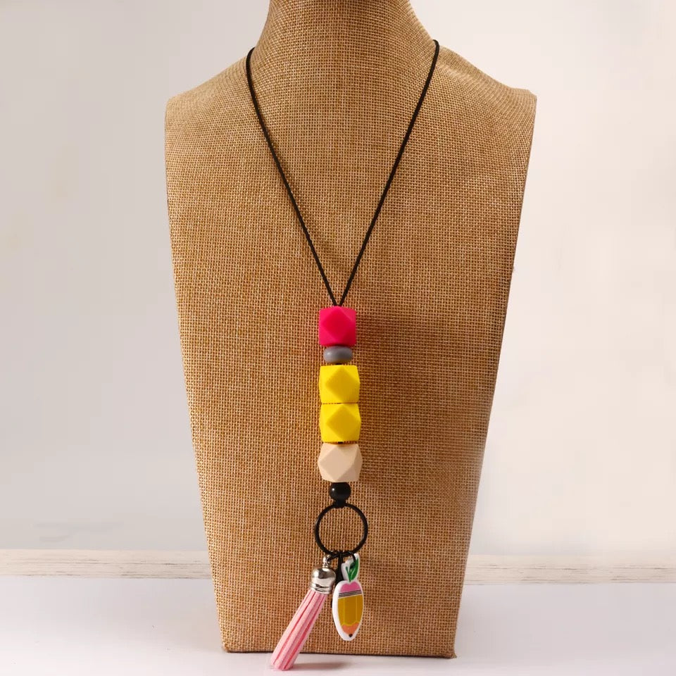 Teacher pencil shaped silicone lanyard