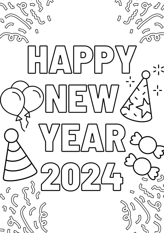 New Year 2024 Colouring Page Digital Download Resource