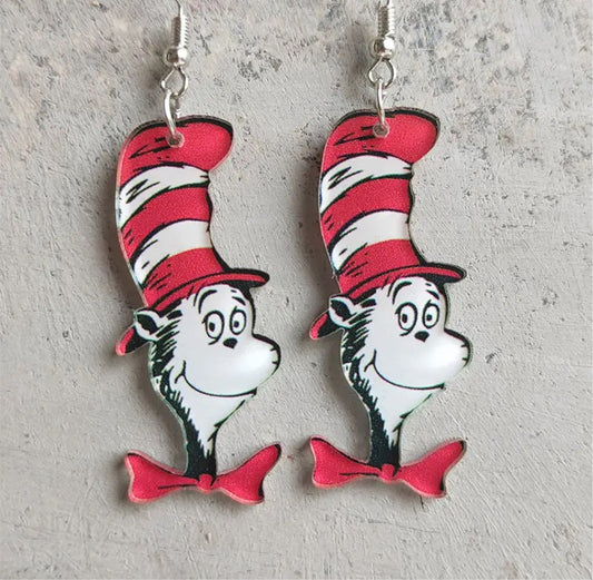 Cat in the hat earrings gift